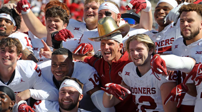 Oklahoma celebrates beating Texas.
